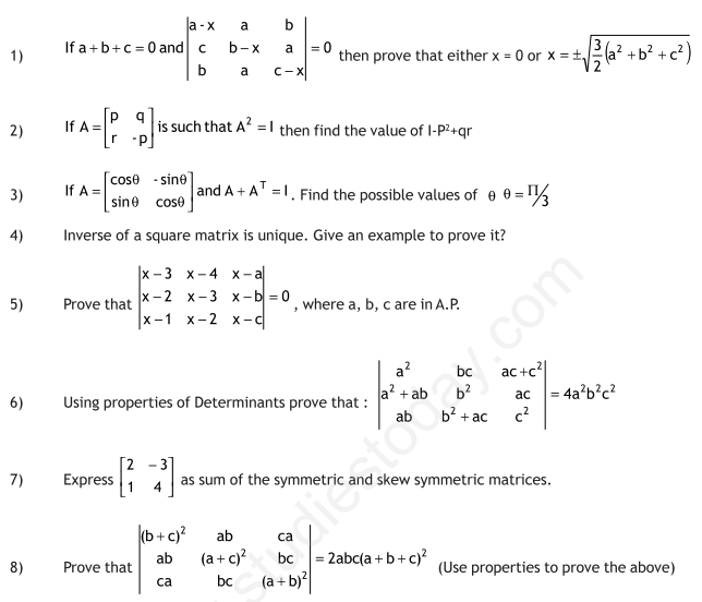 assignment on matrices class 12